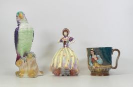 One Beswick Cup model No. 1215, One Tuscan Parrot and One unmarked Lady Figurine. (H:14cm) (3)