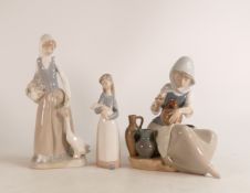 Two Lladro figures to include Woman Painting Vase 5079 (paintbrush damaged), Girl with Goose and