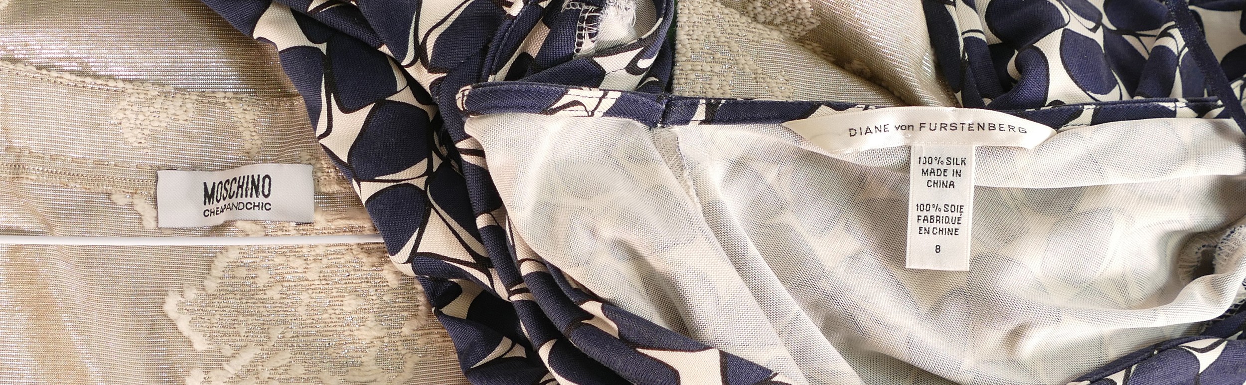 Diane von Furstenberg blue & white dress, size 8 together with Moschino beige dress, size 8. (2) - Image 3 of 6