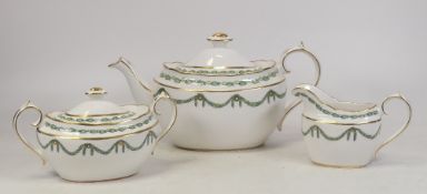 Hammersley Gilt Edged Teapot, Double Handled Sugar Bowl and Milk Jug. (H:17cm) (3)