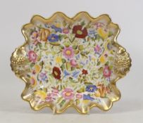 Hammersley & Co. 'Queen Anne' pattern 13106 Double Handled Scalloped Edged Square Dish, Boxed. (L: