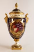 A large Coalport vase and cover by F Howard c1900 - 1920. Hand painted vignette of fruit, signed.