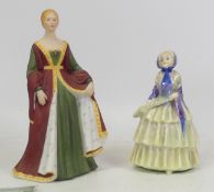 Royal Doulton Early Lady Figure Biddy HN1445 (A/F) Also A Franklin Porcelain Isabella Of Spain(2)