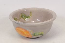 Lise B. Moorcroft Small Thrown Peaches on Grey Vase. Diameter: 13.5cm