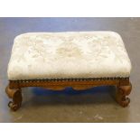 Small Carved Upholstered Footstool. Later upholstery. Height: 16cm