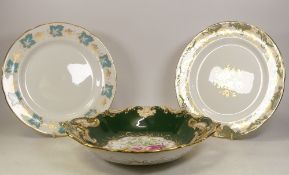 Two Hammersley & Co. Gilt Edged Plates and One Large Double Handled Scalloped Edged Dish. (D: