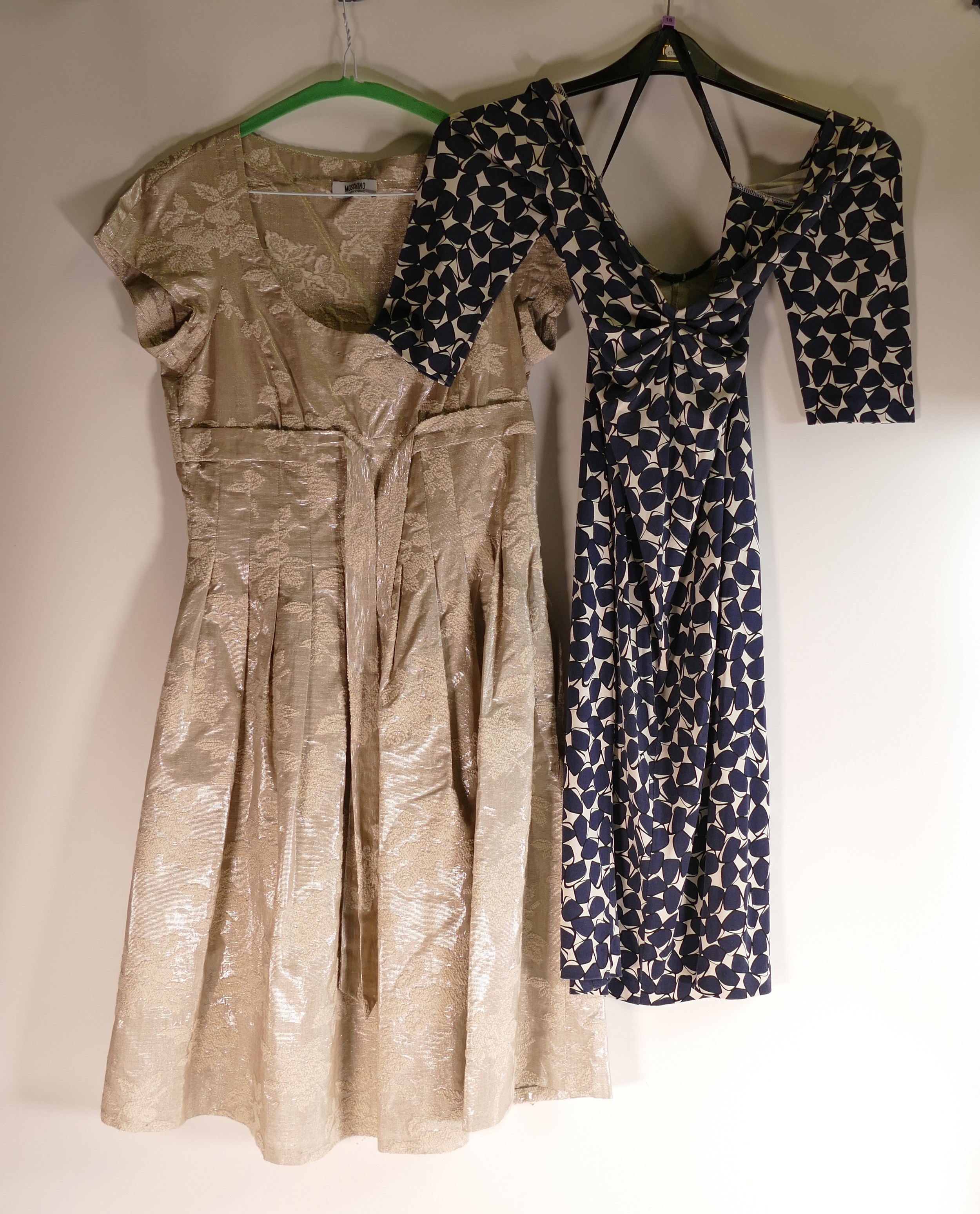 Diane von Furstenberg blue & white dress, size 8 together with Moschino beige dress, size 8. (2) - Image 2 of 6