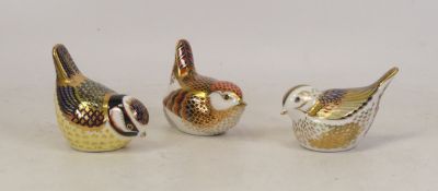 Royal Crown Derby Paperweights Birds including Wren Gold Stopper, Blue Tit Silver Stopper, Firecrest