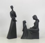 Royal Doulton, Two Basalt Images Figures Mother and Daughter HN2843 and Sympathy HN2838 (2)