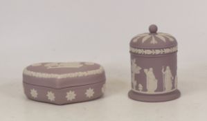 Wedgwood Lilac Jasper including Heart Shaped Lidded Trinket Box, Tall Circular Lidded Box Tallest