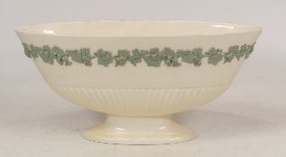 Wedgwood Embossed Green Grape Design Queensware Footed Part Ribbed Oval Bowl 30cm Wide x 14cm High