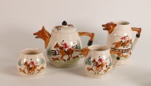 Portland Pottery Company 'Fox Hunting' partial Tea set to include Teapot, Sugar Bowl, Water Jug