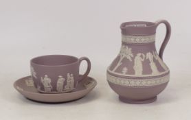 Wedgwood Lilac Jasper Including Teacup and Saucer Also a Jug 14cm Tall (2)