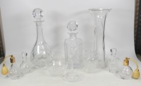 Royal Doulton Finest Crystal Glassware, Two Decanters, Atomisers, Ring Stand, Vase, Pin Dish etc.