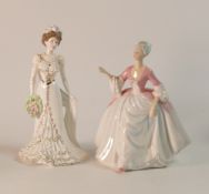 Two Ceramic Lady Figure, Royal Doulton Diana HN3266 and Coalport Golden Age Charlotte (2)