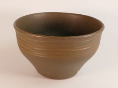 Frank Brookes for Wedgwood, a studio stoneware pottery large footed bowl, brown glazed with banded