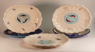 Five Frank Brookes USA Studio design Sealife themed serving platters, length: approx. 36cm. Frank