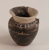 Ancient Earthenware Black Glaze small handled jug, possibly Greek or Iranian. Restored sections to