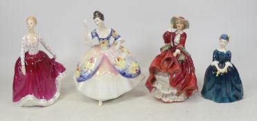 Four Royal Doulton Lady Figures to include Christine HN2792, Fiona HN2694, Top of Hill HN1834 and