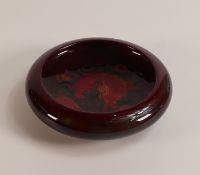 Moorcroft, Flambe Leaf and Berry design shallow circular bowl. Queen Mary sticker to base. Diameter: