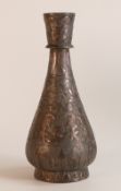 18th/19th century Indian Deccan Bidriware vase of teardrop form. Body is decorated with silvered