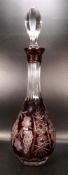 Ruby Red large Crystal decanter, Nachtmann cut grapes decoration, height with stopper 39.5cm