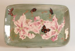 Frank Brookes USA Studio design rectangular tray painted with Orchids and Butterflies. Diameter: