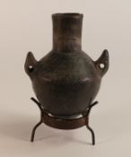 Likely South American, Ancient two handled ceramic vessel. Damage to base. Height: 13.5cm