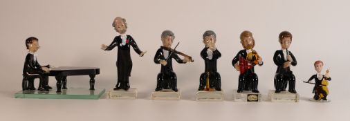 Czech glass novelty jazz band of six figures to include conductor, piano player, flute player,