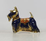 Royal Crown Derby, Scottish Terrier Paperweight. Gold stopper.
