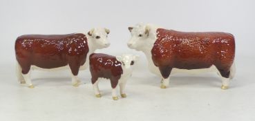 Beswick cattle family to include Hereford Bull, Hereford Cow and Hereford Calf (3)