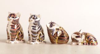 Royal Crown Derby paperweights Grey Kitten, Kitten, Playful Kitten & Sleeping Kitten, gold stoppers,