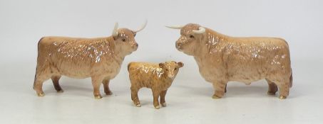 Beswick Highland Cattle Family to include Bull, Cow and Calf (3)