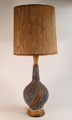 Mid-century, Studio Pottery and Teak lamp. Height incl. shade: 81.5cm