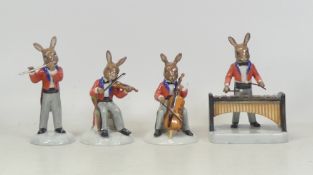 Four Royal Doulton Bunnykins Orchestra to include The Cellist DB393, The Violinist DB390, The