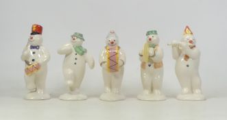 Royal Doulton, Snowmen Figures Cymbal Player DS14, The Snowman DS2, Drummer Snowman DS15, Flautist