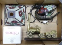 Mixed collection of items to include a modern duck form table lamp with Tiffany style shade together