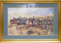 Large Print framed behind glass 'Charge Of The Light Brigade' original painted by Richard Caton