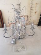 Modern white metal and crystal ceiling chandelier, 5 branch, with hanging hook.