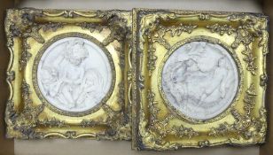 After Enrico Braga (Italian, 1841-1919) - two reconstituted marble decorative wall plaques in gilt