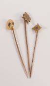15ct gold diamond pin,1.2g and two 9ct gold pins, 1.9g. (3)