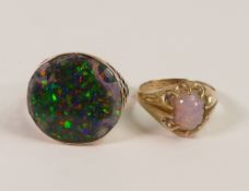 Two 9ct gold rings, one set with multi-coloured stone and one with oval opal, sizes P and X,6.5g.