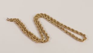 9ct gold rope twist 20 inch necklace, 9.5g.