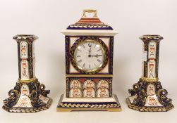 Masons, Masterpiece Series Clock. Limited edition of 1000 together with a pair of candlesticks. (3)