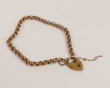 Victorian yellow metal bracelet, electronically tested to be 9ct gold, 4.2g with rolled gold heart
