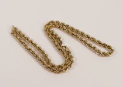 9ct gold rope twist necklace, broken, 11.1g.