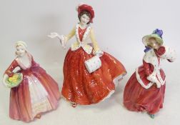 Royal Doulton, Three Lady Figures Christmas Day 1999 HN4214, Christmas Morn HN1992 and Janet