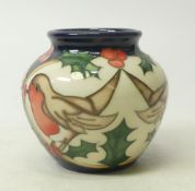 Moorcroft, small vase in a Robin design. Height: 7.5cm