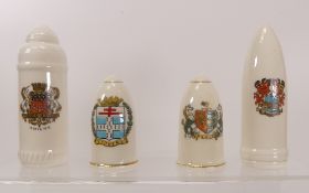 Crested Ware, Four figures of Bombshells including Savoy and W. H. Goss examples. (4)