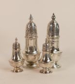 Pair large hallmarked Silver cruets with a pair of smaller cruets, 202g. (4)